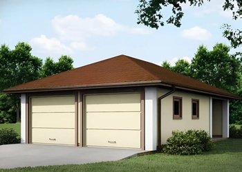 D3946 Проект гаража из кирпича для двух авто с отдельными воротами и хозяйственным помещением