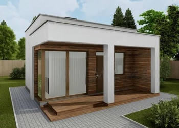 D3428 Проект бани с плоской крышей, террасой, санузлом, комнатой отдыха